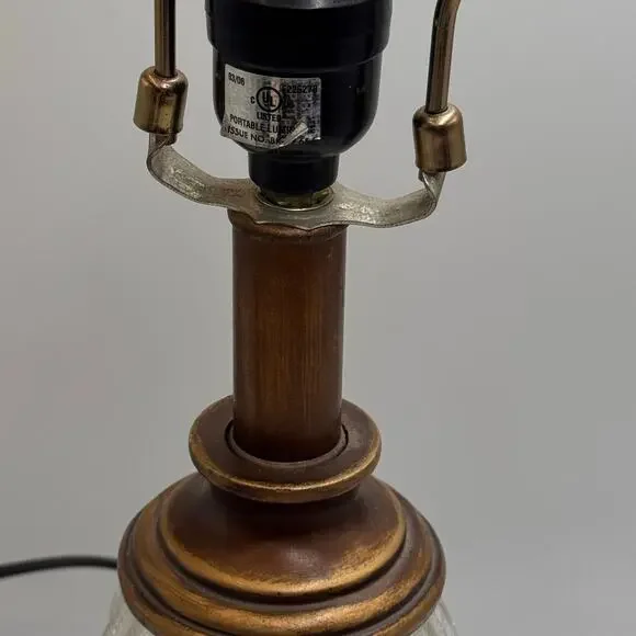 Vintage Style Bronze Accent Lamp Ribbed Glass Hollywood Regency No Shade